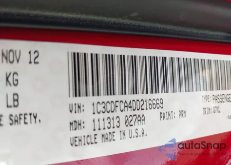 2013 Dodge Dart Limited/Gt from USA, damaged, VIN 1C3CDFCA4DD216669